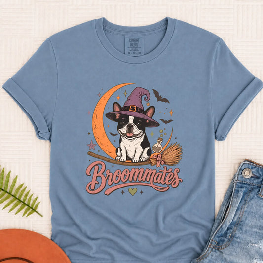 Custom Frenchie Broommates Halloween Unisex Tshirt Blue Jean