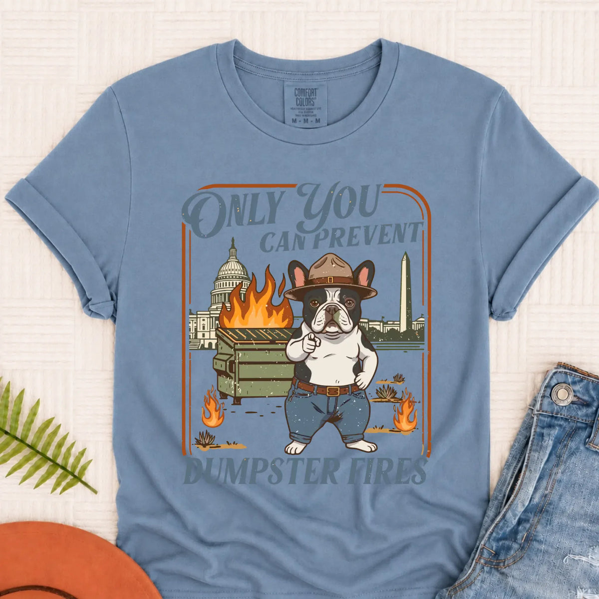 Custom Frenchie Bulldog Dumpster Fires Unisex Tshirt