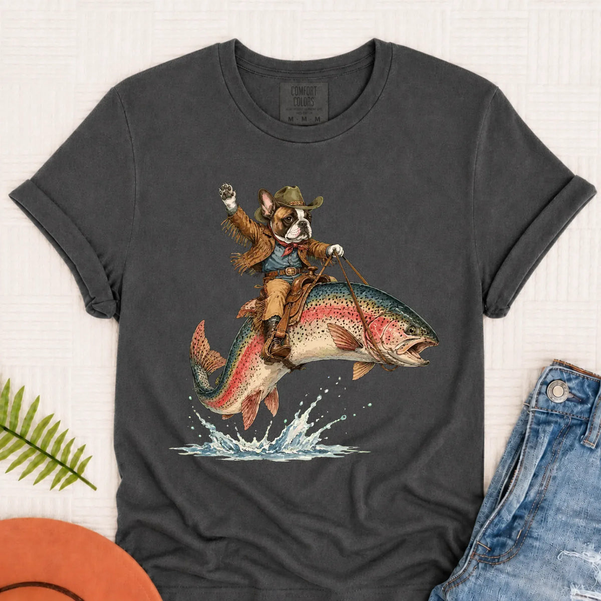 Custom Frenchie Bulldog Fishing Unisex Tshirt Pepper
