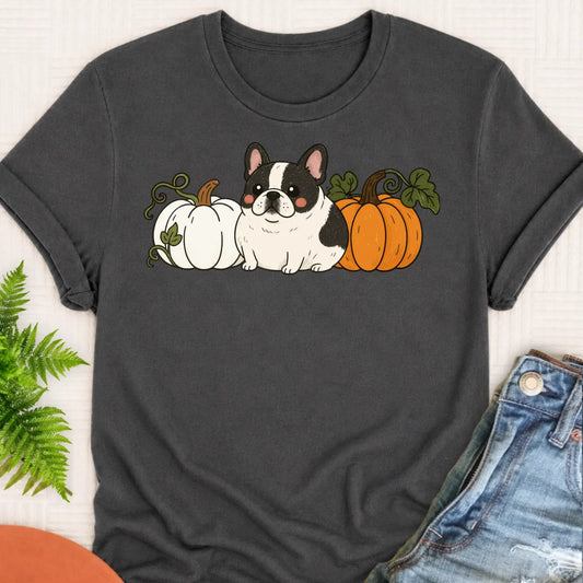 T-Shirt Pepper / S Custom Frenchie Bulldog Funny Pumpkin Fall Unisex Tshirt