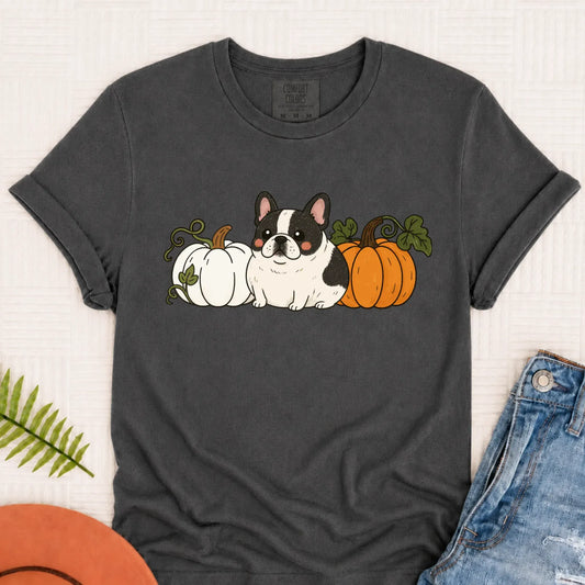 Custom Frenchie Bulldog Funny Pumpkin Fall Unisex Tshirt Pepper
