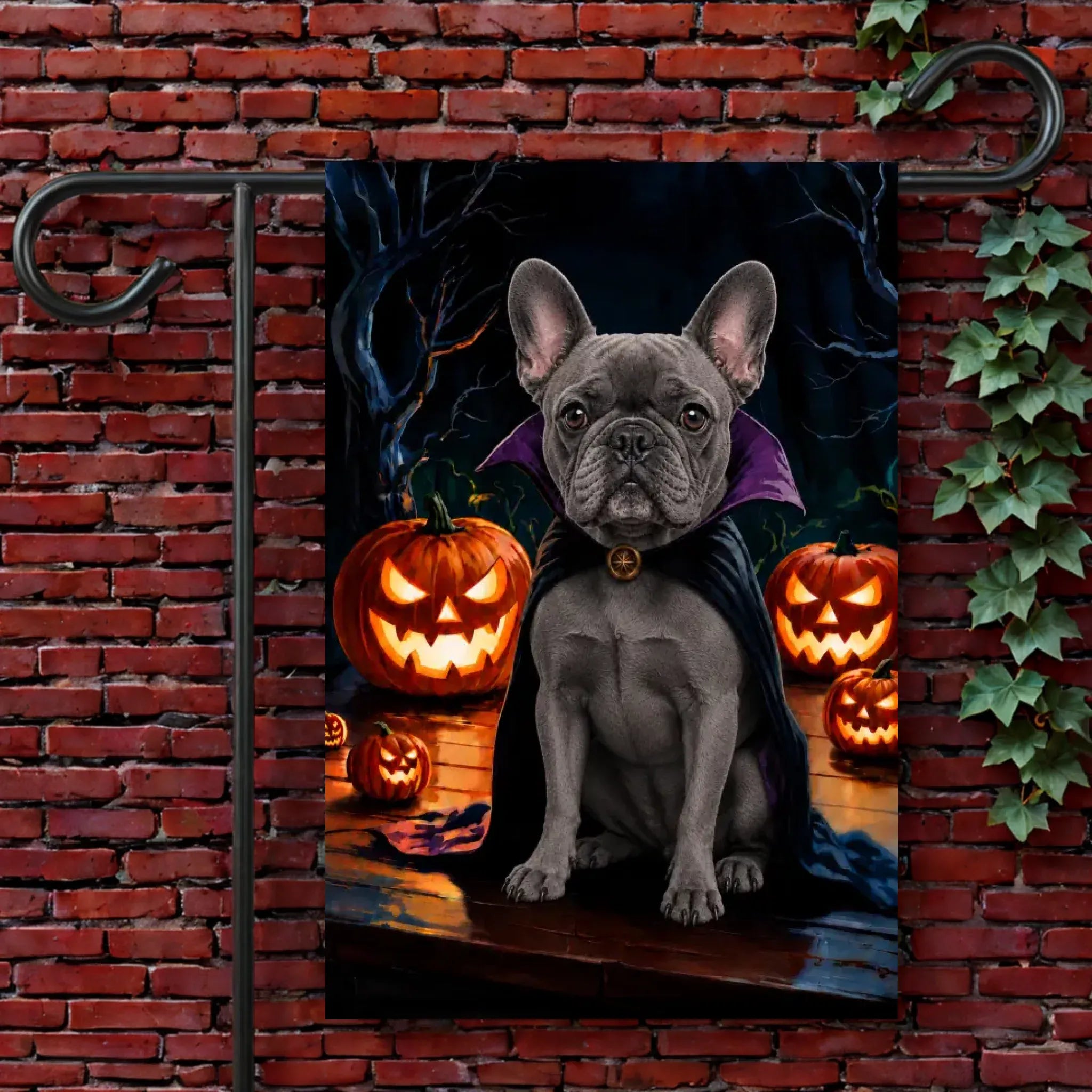 Custom Frenchie Bulldog Halloween Garden Flag 12'' × 18''