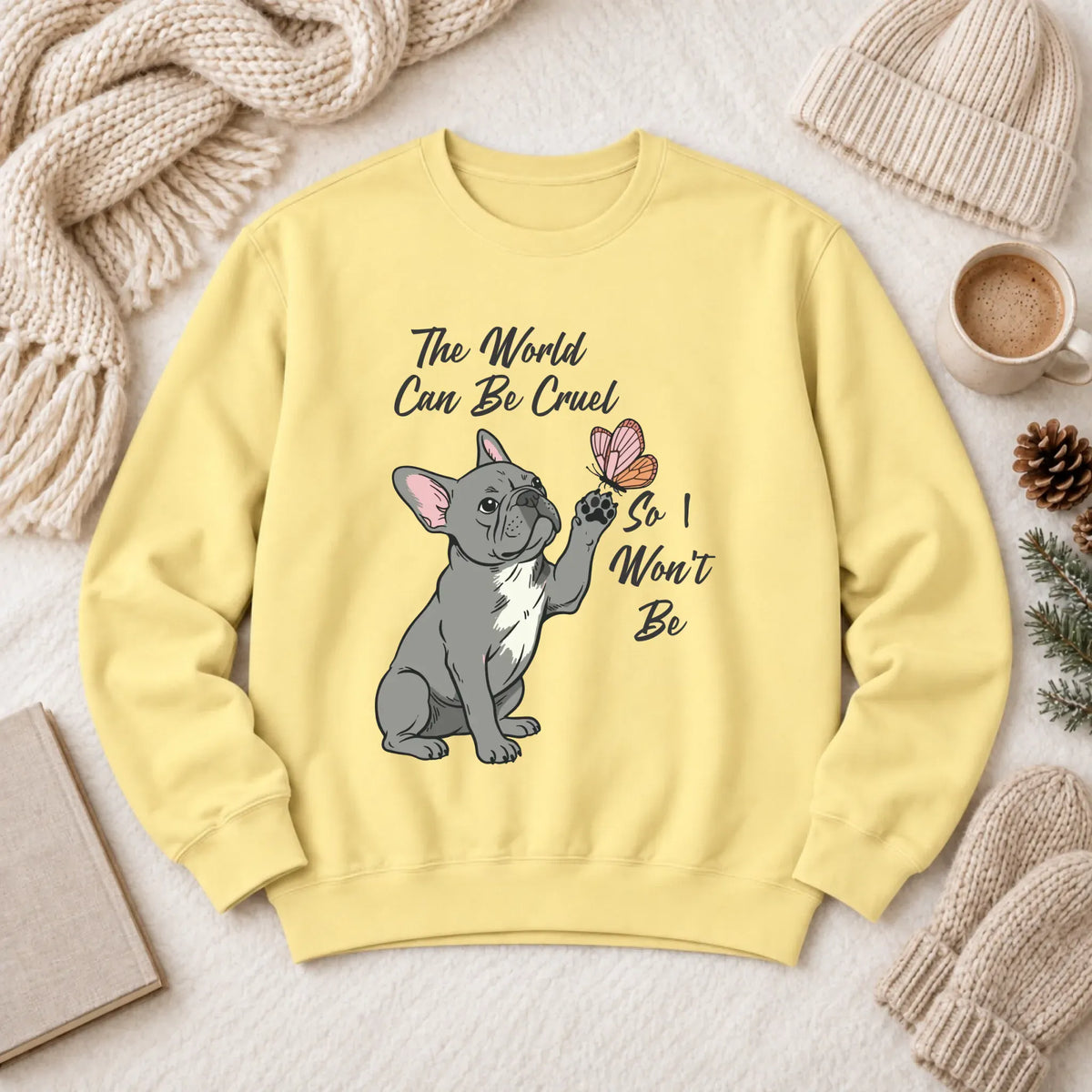 Customizer 1466 LW Sweatshirt Light / Butter / S Custom Frenchie Bulldog Peace Unisex Sweatshirt