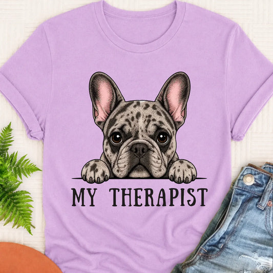 T-Shirt Orchid / S Custom Frenchie Bulldog Therapist Unisex Tshirt