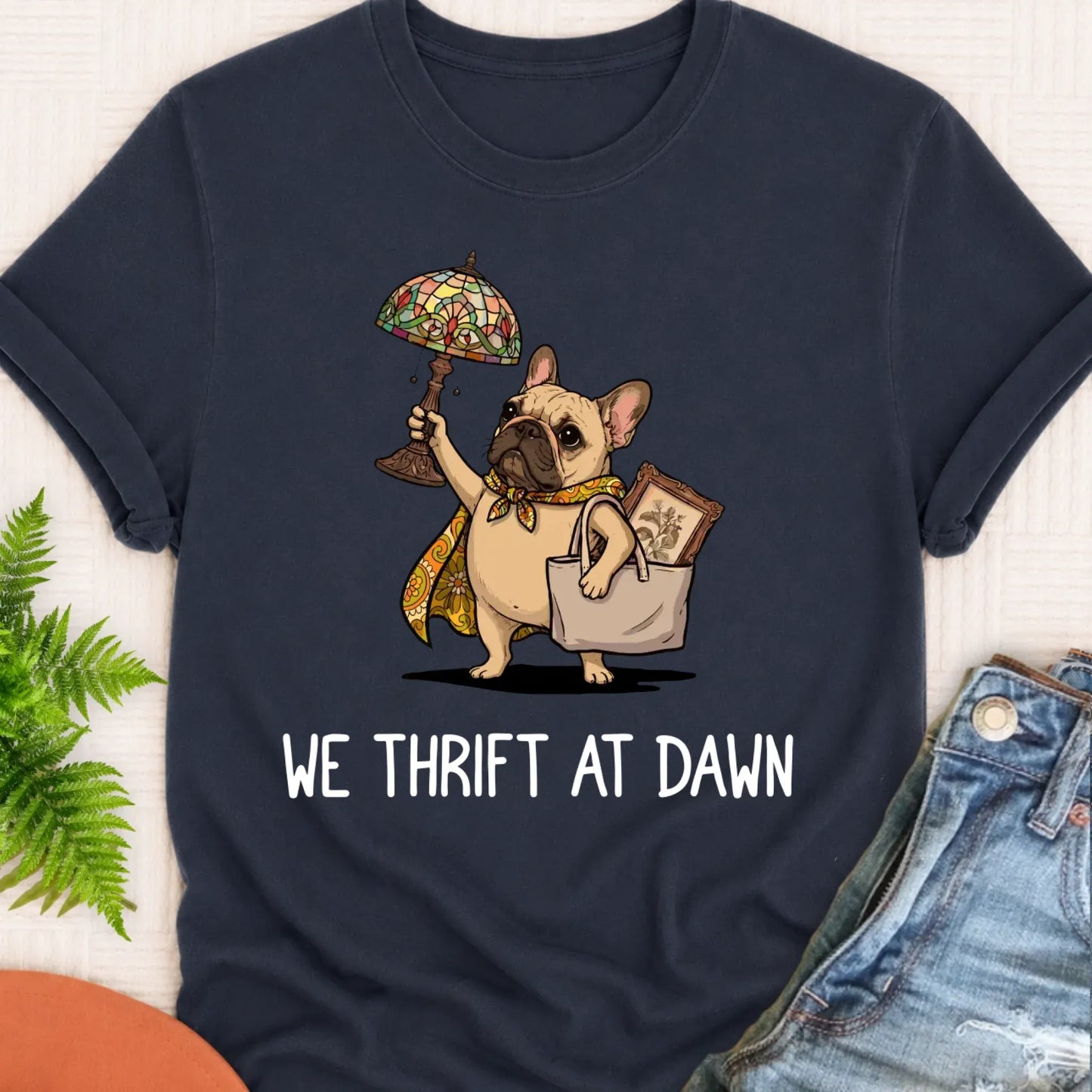 T-Shirt Navy / S Custom Frenchie Bulldog Thrifting Unisex Tshirt