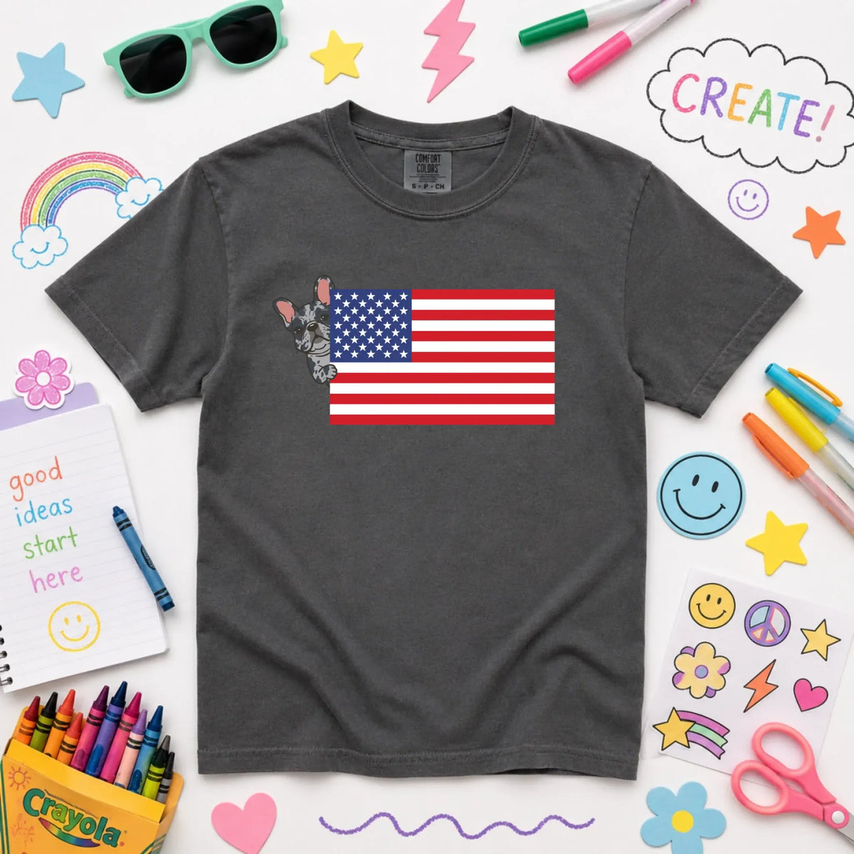 Custom Frenchie Bulldog USA Flag YOUTH Unisex Tshirt NEW Youth Midweight Tee Pepper