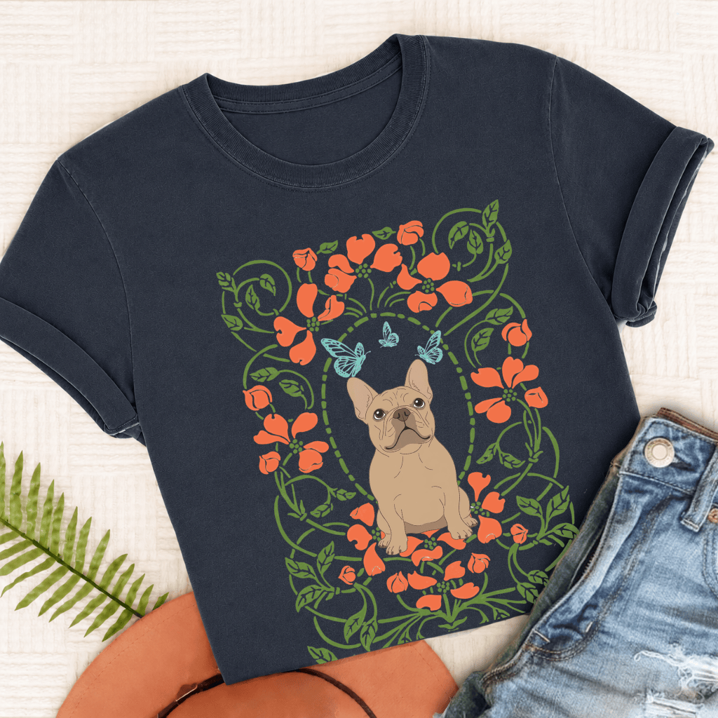 Custom Frenchie Butterflies Frame Unisex TShirt True Navy