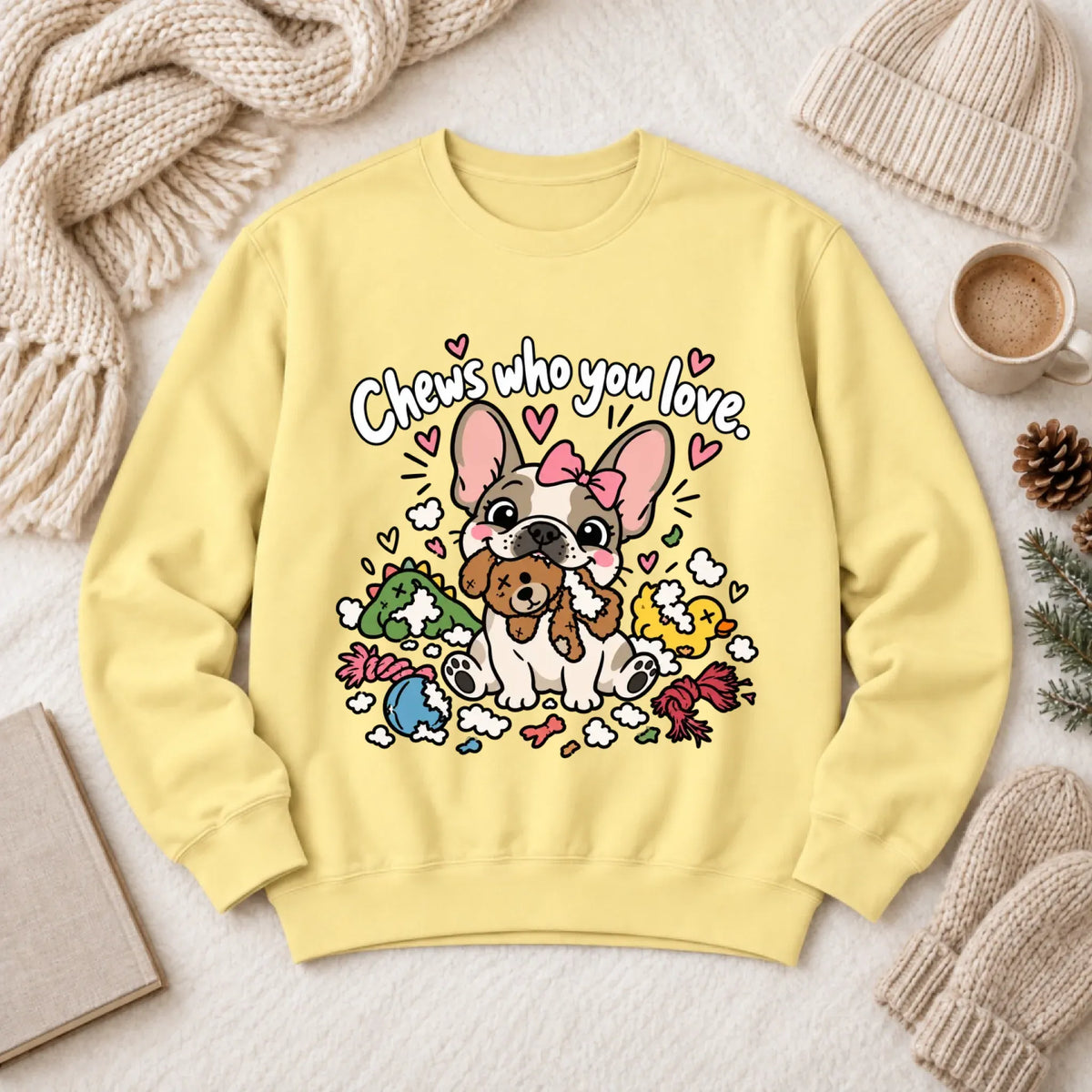 Customizer 1466 LW Sweatshirt Light / Butter / S Custom Frenchie Chews Who You Love Unisex Sweatshirt