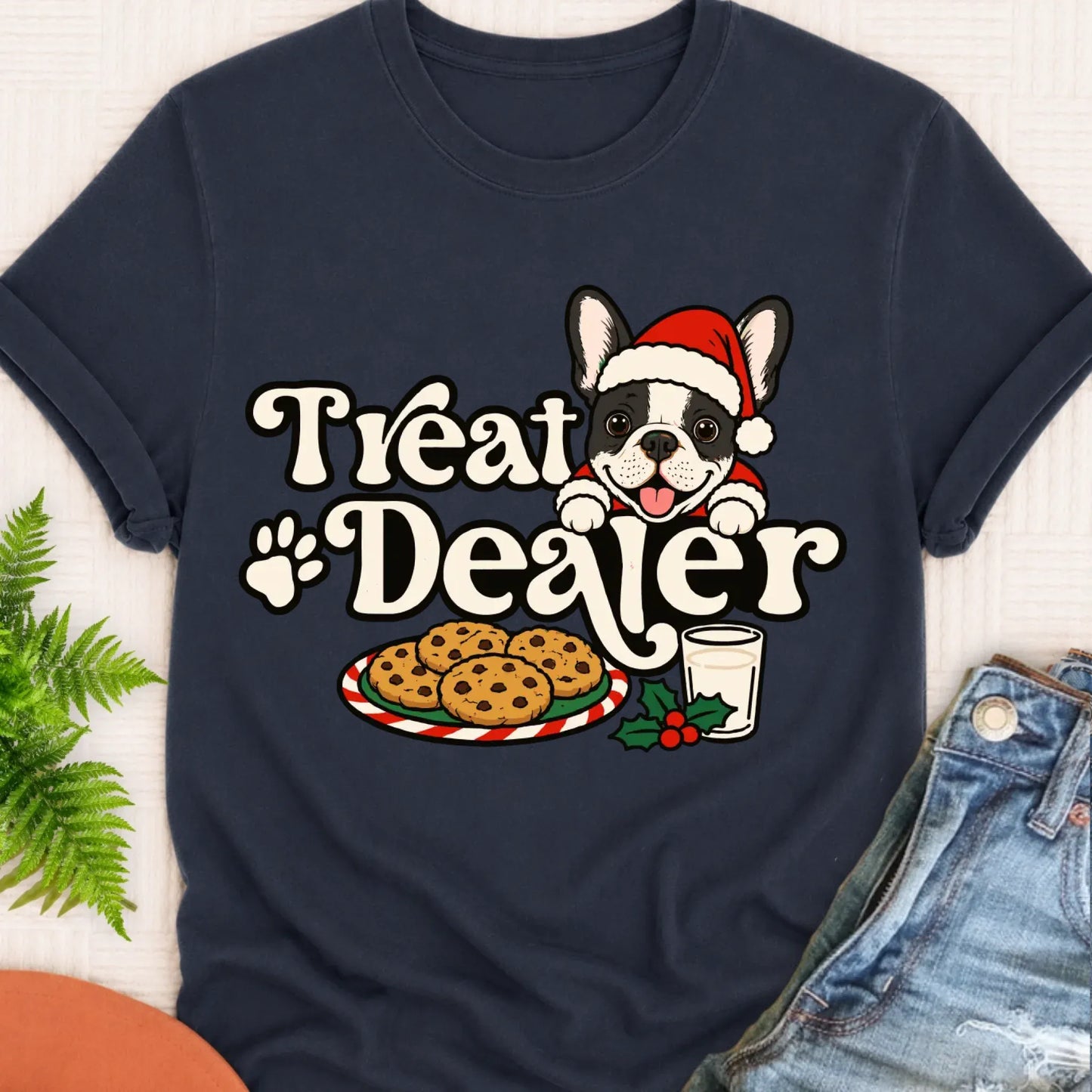 T-Shirt Navy / S Custom Frenchie Christmas Treat Dealer Unisex Tshirt