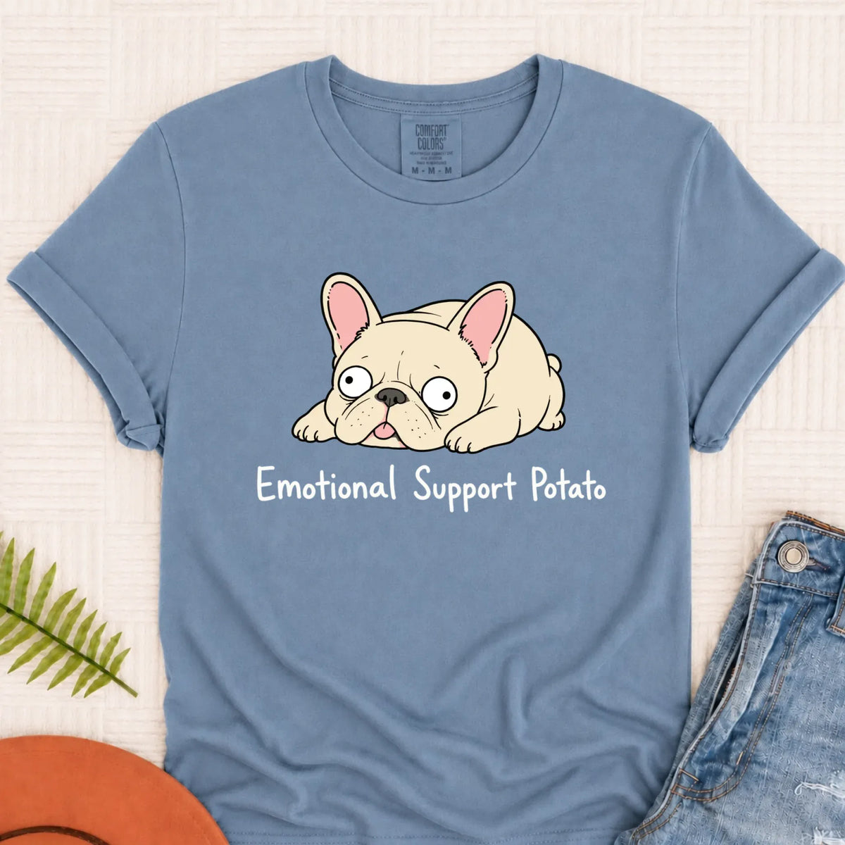 Custom Frenchie Derp Potato Unisex Tshirt Blue Jean