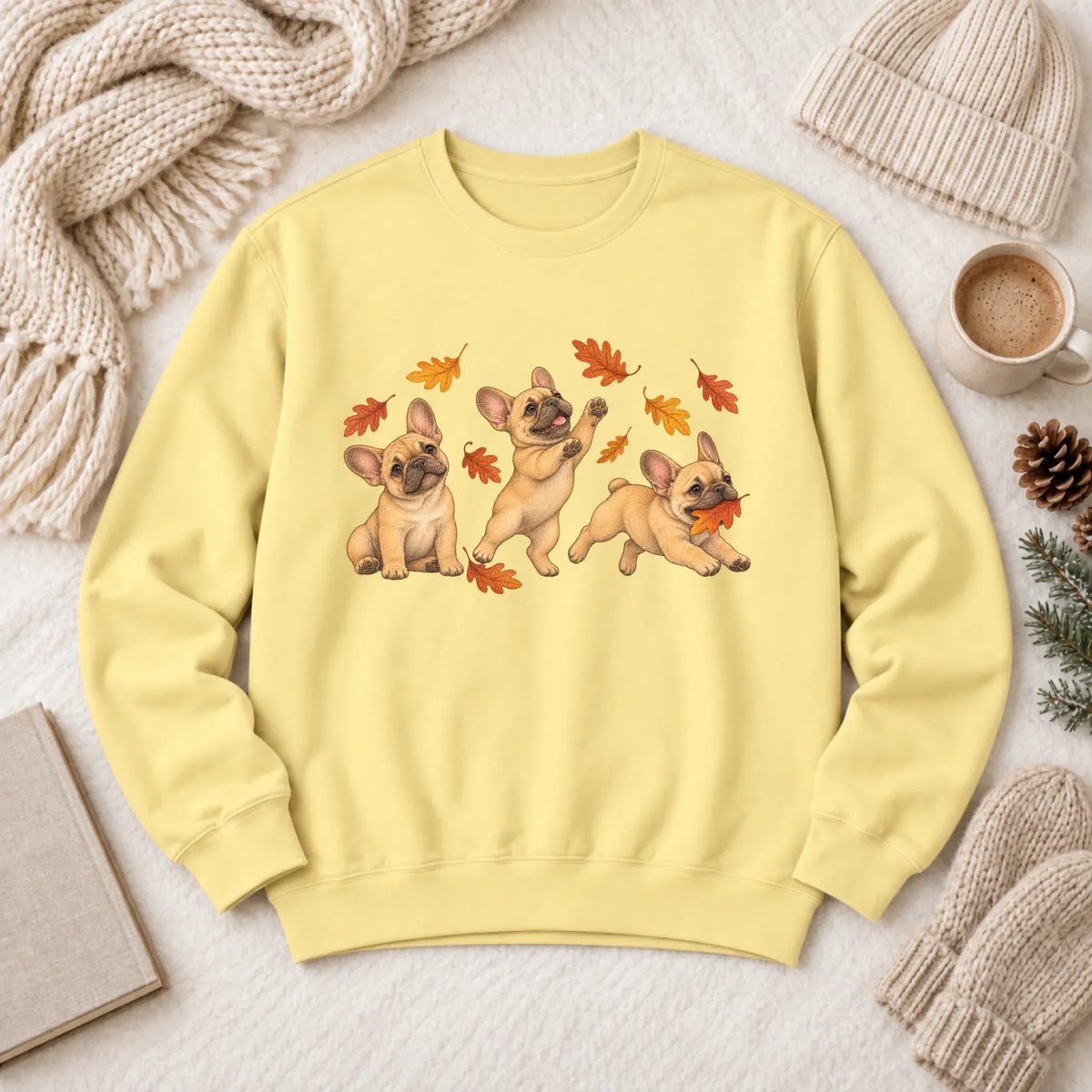 Sweatshirt Butter / S Custom Frenchie Fall Chasing Leaves Unisex Sweatshirt