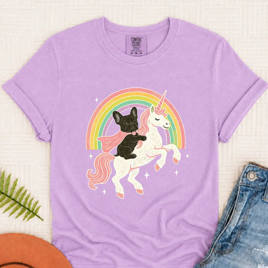 Custom Frenchie Fantasy Unicorn Unisex TShirt Orchid