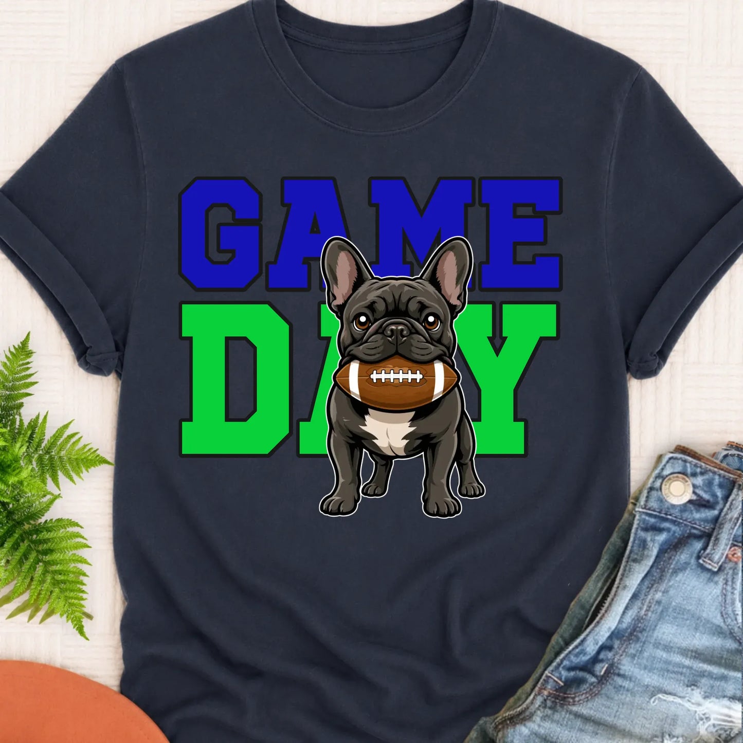T-Shirt Navy / S Custom Frenchie Football Game Day Unisex Tshirt
