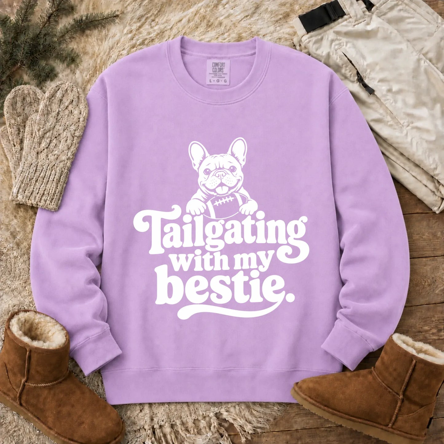 Custom Frenchie Football Tailgating Unisex Sweatshirt Orchid