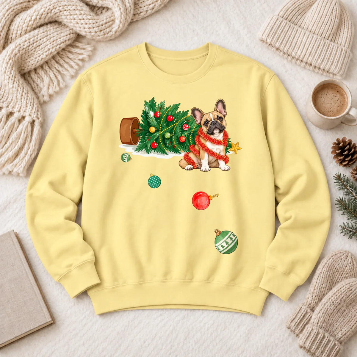Customizer 1466 LW Sweatshirt Light / Butter / S Custom Frenchie Funny Christmas Tree Unisex Sweatshirt