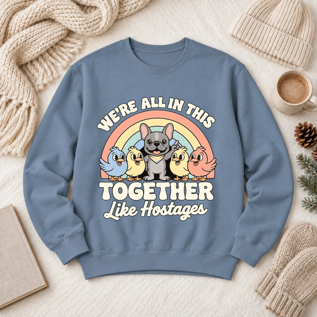 Custom Frenchie Funny Hostage Situation Unisex Sweatshirt Blue Jean
