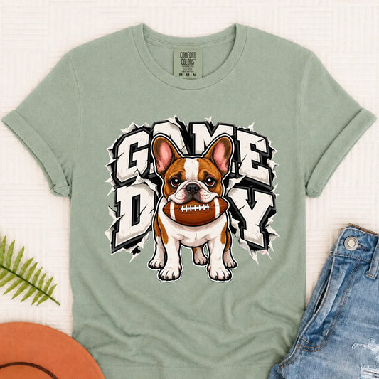 Custom Frenchie Game Day Football Unisex Tshirt Bay