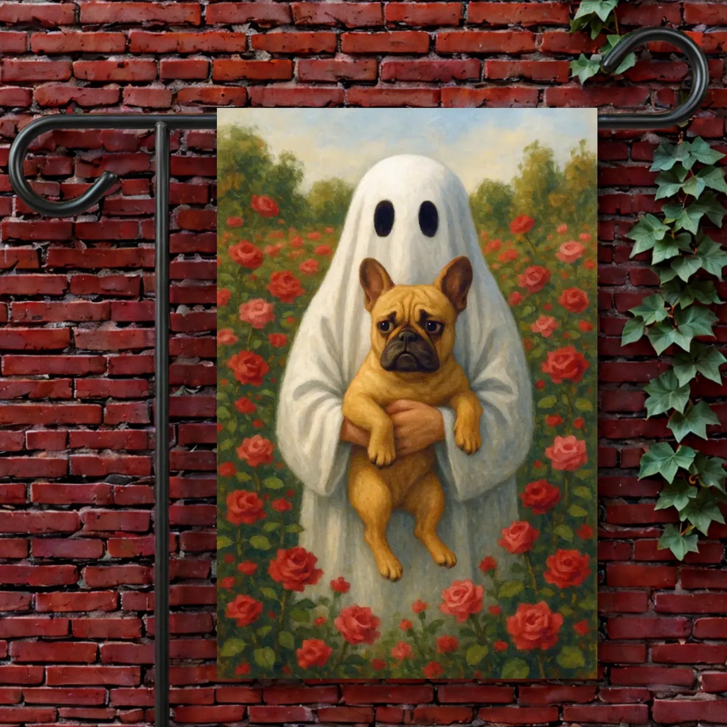 Custom Frenchie Ghost Halloween Garden Flag 12'' × 18''