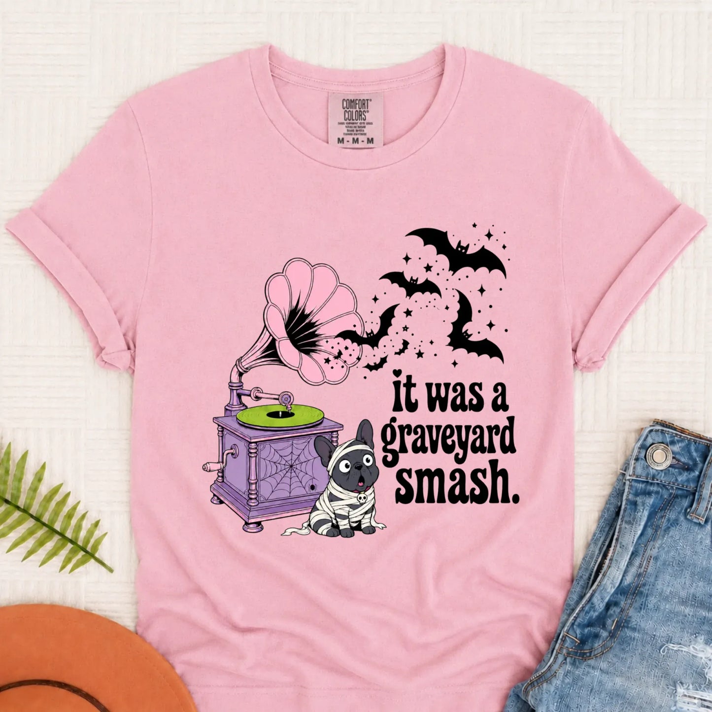 Custom Frenchie Halloween Graveyard Smash Unisex Tshirt Blossom