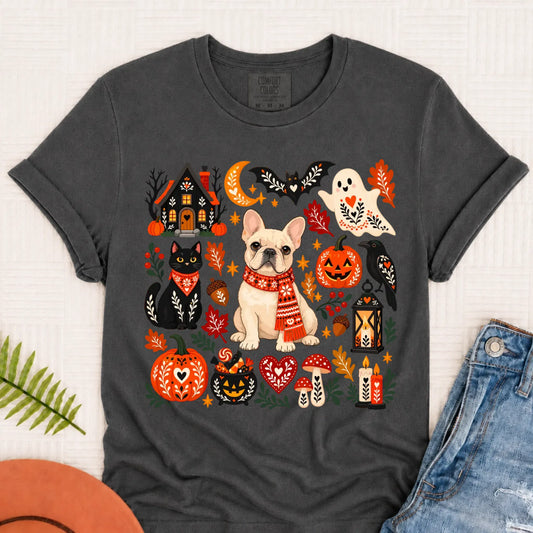 Custom Frenchie Halloween Scandinavian Unisex Tshirt Pepper