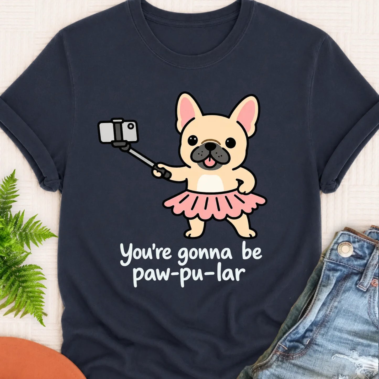 T-Shirt Navy / S Custom Frenchie Pawpular Unisex Tshirt