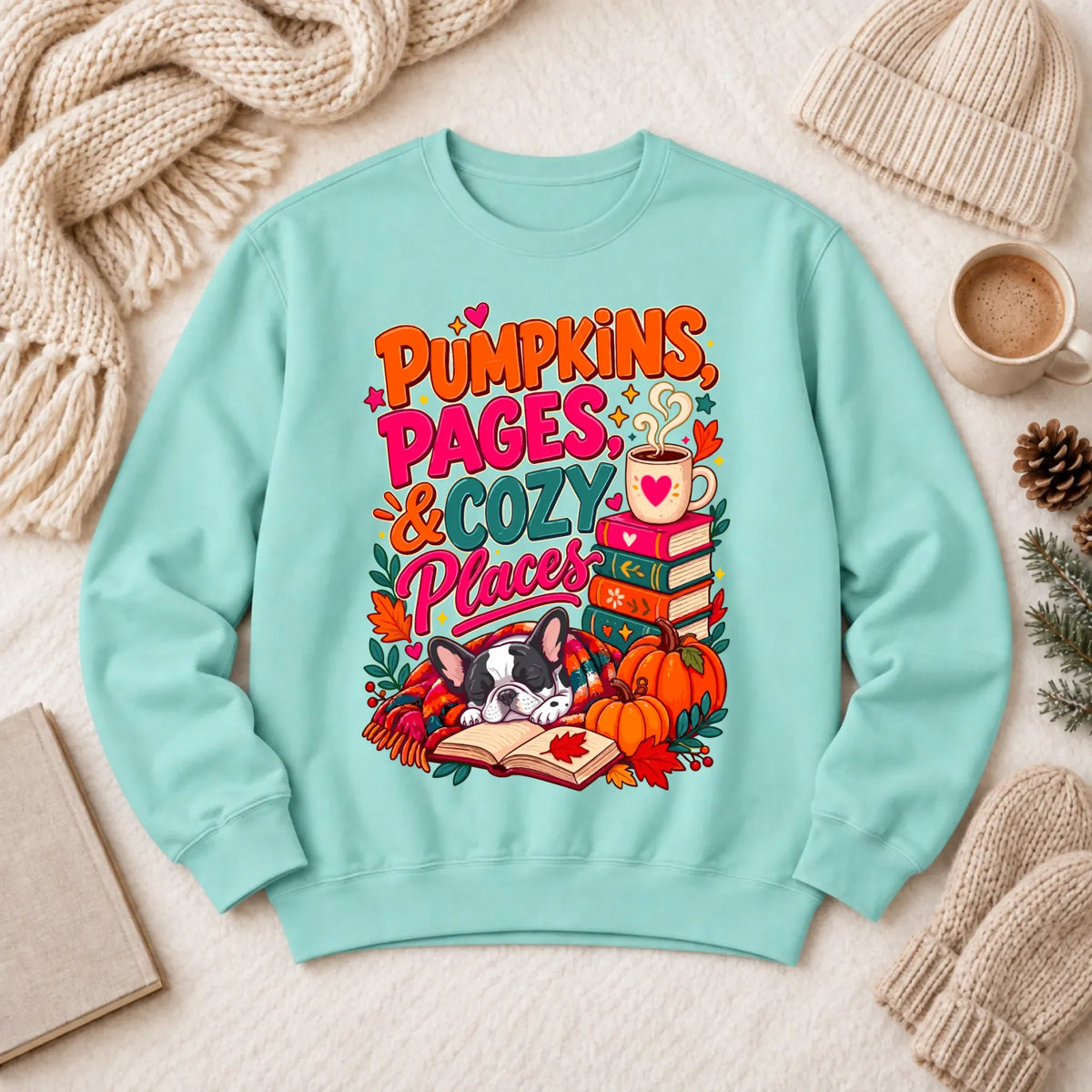 Custom Frenchie Pumpkins Books Unisex Sweatshirt Chalky Mint