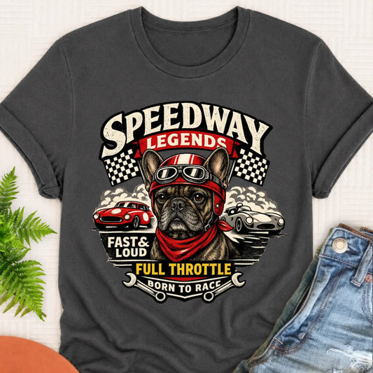 Custom Frenchie Race Car Speedway Unisex TShirt Pepper