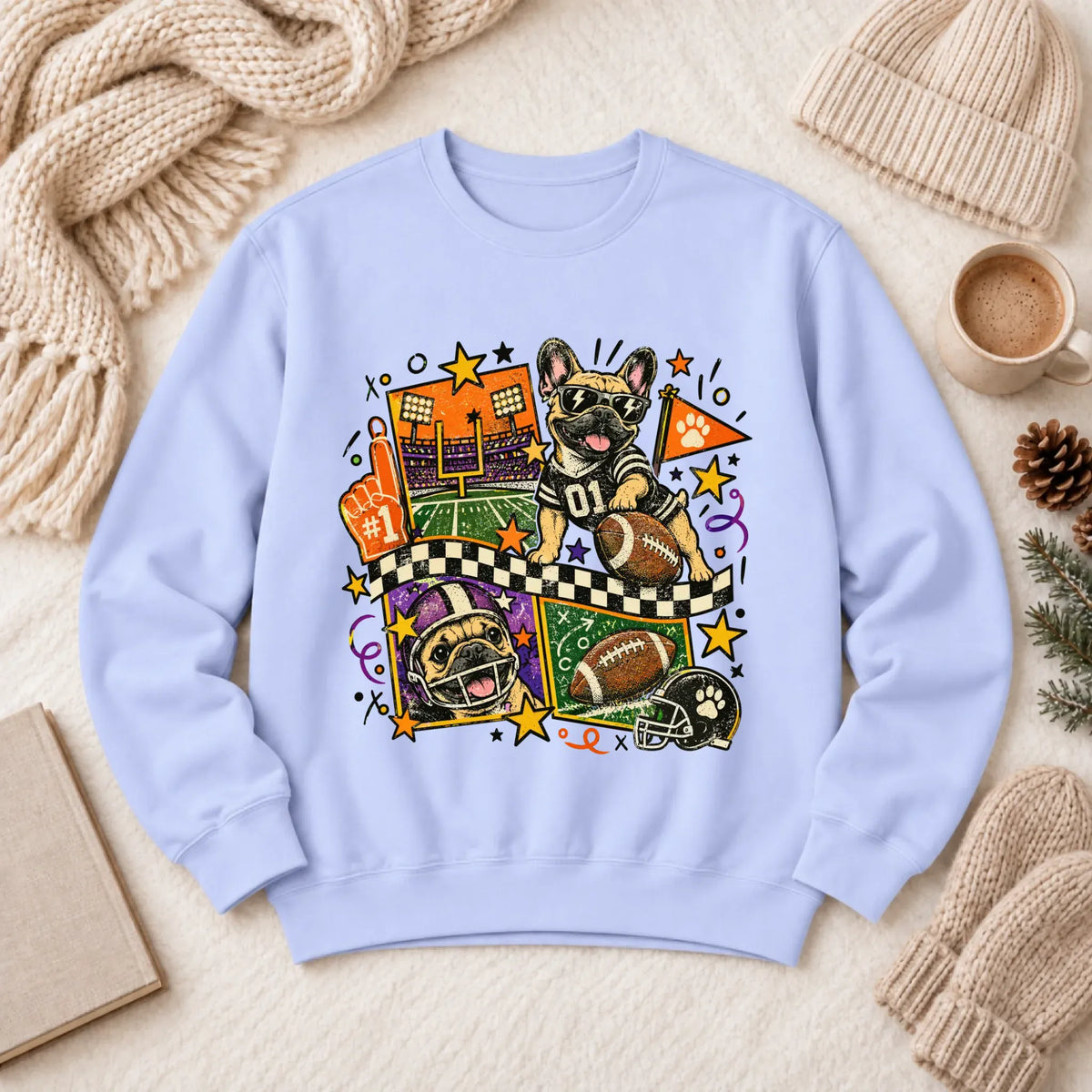 Custom Frenchie Retro Football Unisex Sweatshirt Hydrangea