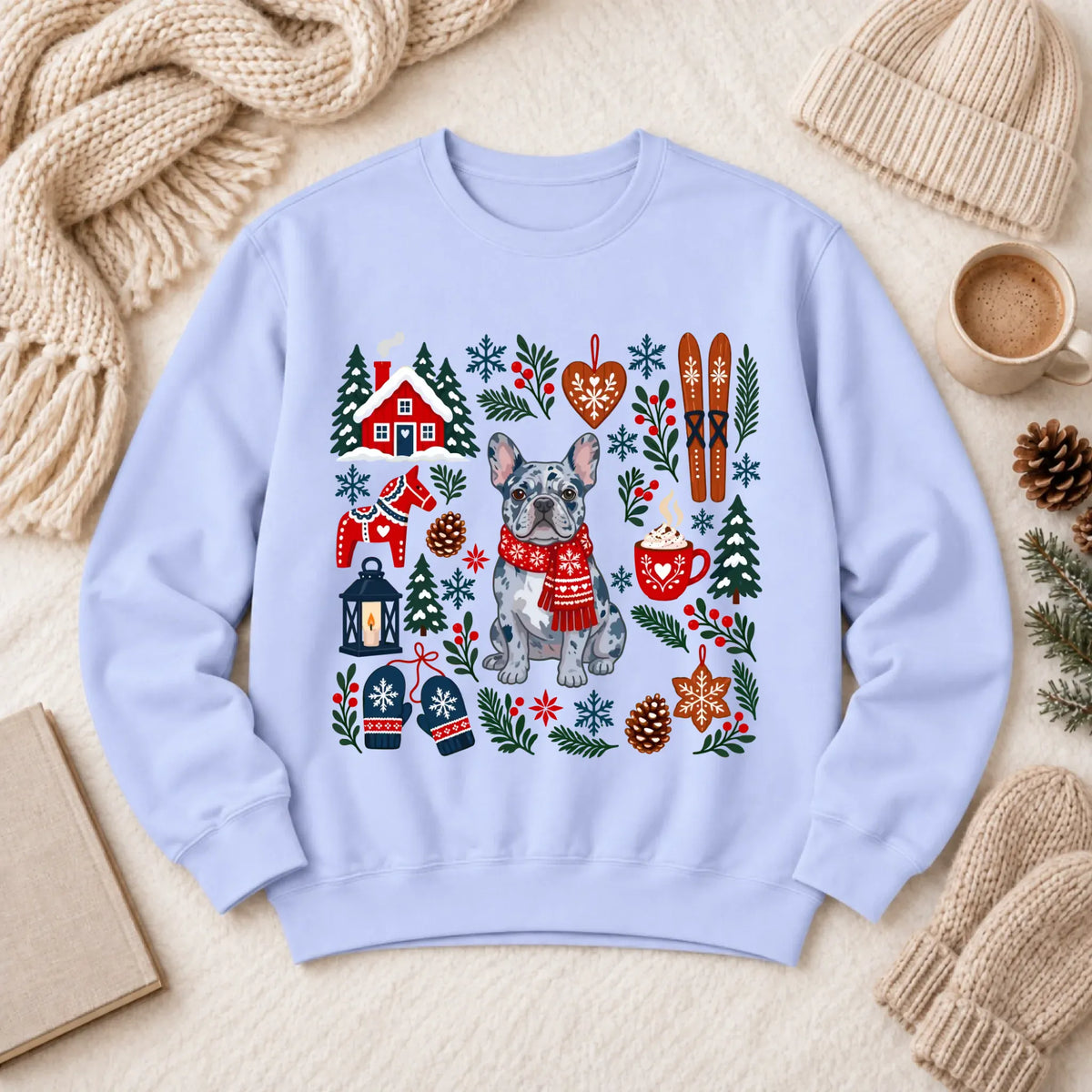 Custom Frenchie Scandinavian Winter Unisex Sweatshirt Hydrangea