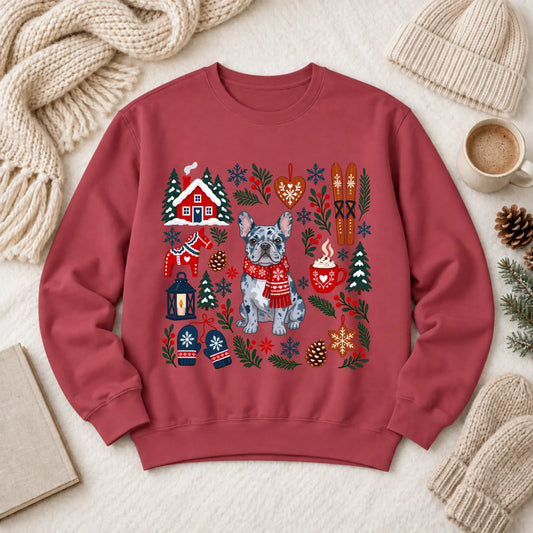 Custom Frenchie Scandinavian Winter Unisex Sweatshirt Crimson