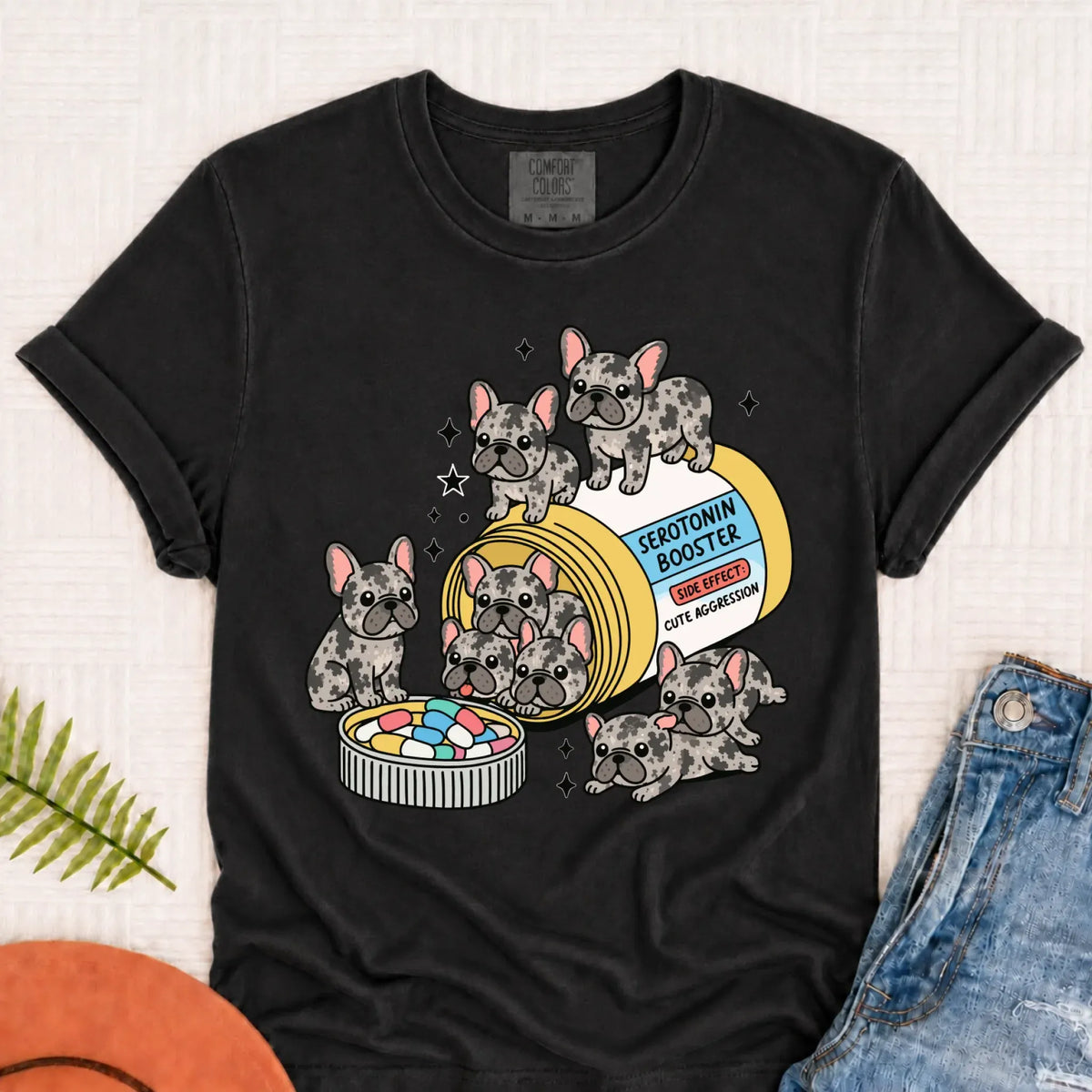 T-Shirt Graphite / S Custom Frenchie Serotonin Meds Unisex Tshirt