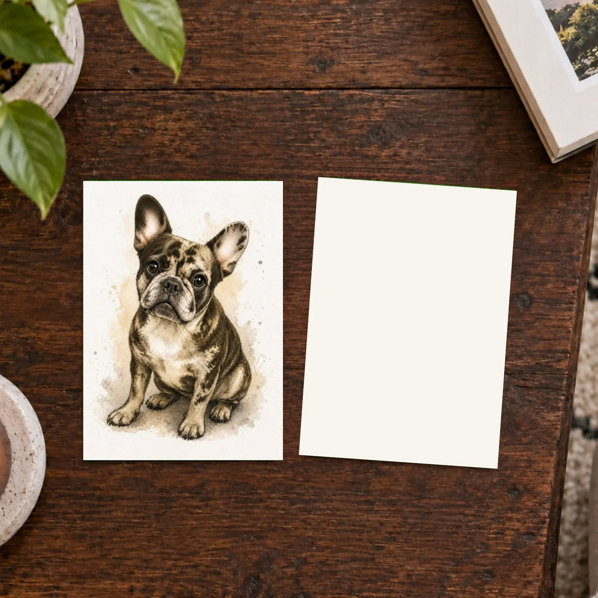 Poster 5" x 7" (square corner) / Eggshell / 1 pc Custom Frenchie Simple Watercolor Greeting Card Print