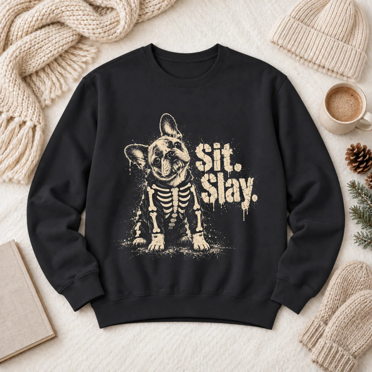 Sweatshirt Black / S Custom Frenchie Skeleton Sit Slay Unisex Sweatshirt