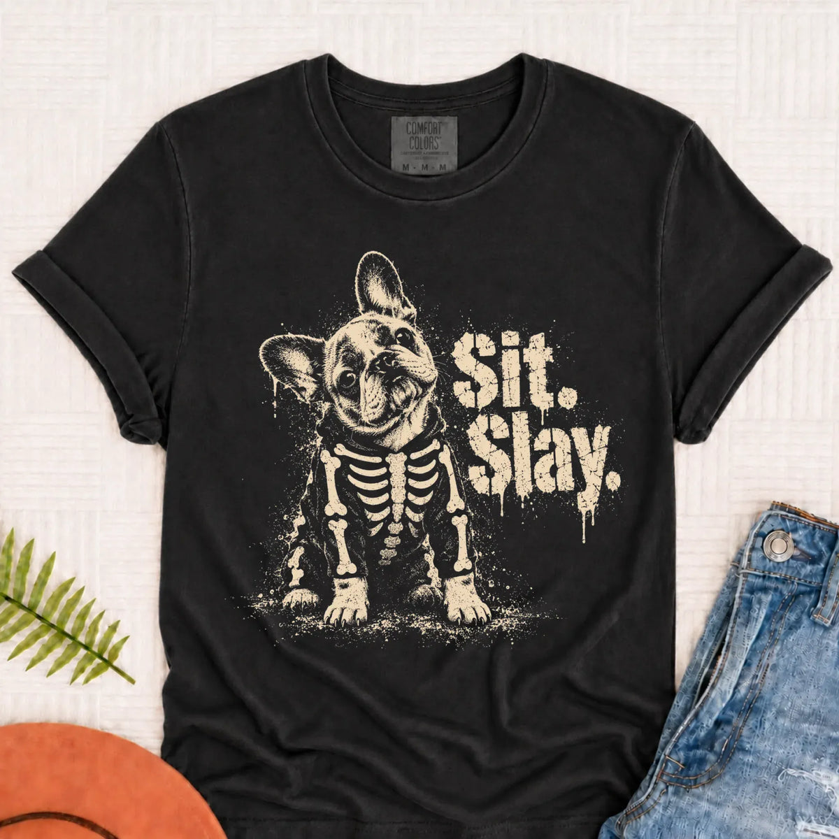 T-Shirt Graphite / S Custom Frenchie Skeleton Sit Slay Unisex TShirt