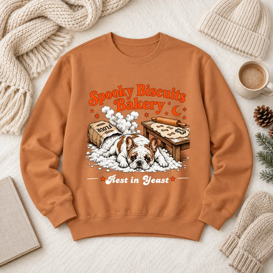 Custom Frenchie Spooky Biscuits Bakery Sweatshirt Yam