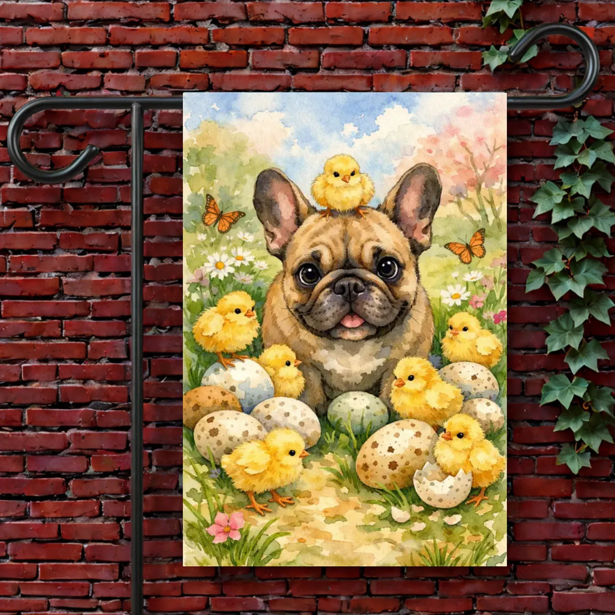 Garden Flag 12'' × 18'' Custom Frenchie Spring Chicks Easter Garden Yard Flag