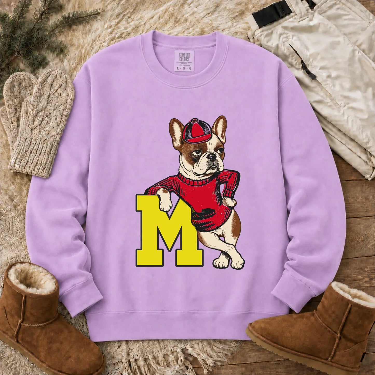 Custom Frenchie Vintage School Mascot Unisex Sweatshirt Orchid
