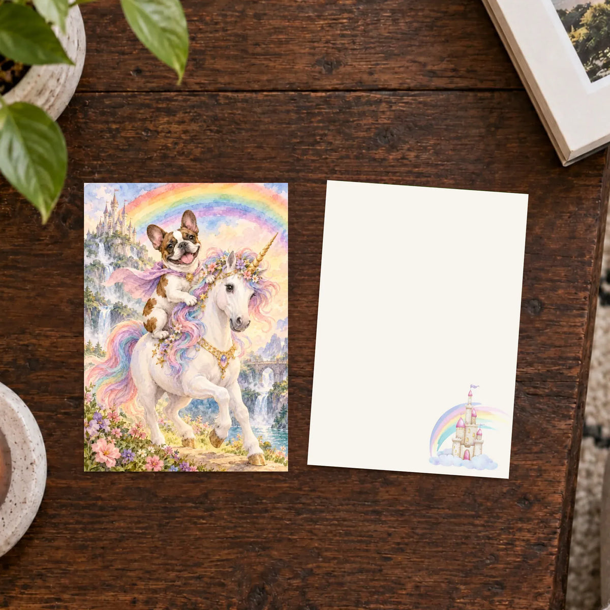 Custom Frenchie Watercolor Unicorn Postcard Art Print