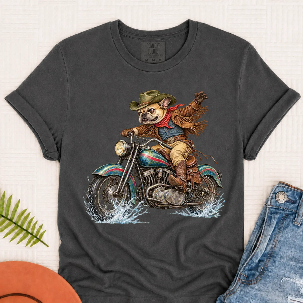 T-Shirt Pepper / S Custom Frenchie Western Motorcycle Unisex Tshirt