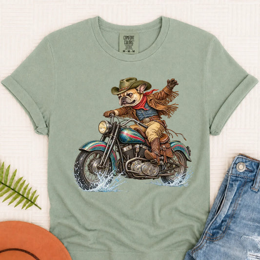 T-Shirt Bay / S Custom Frenchie Western Motorcycle Unisex Tshirt