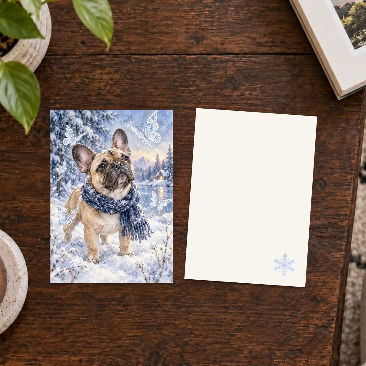 Custom Frenchie Winter Fantasy Greeting Card Art Print