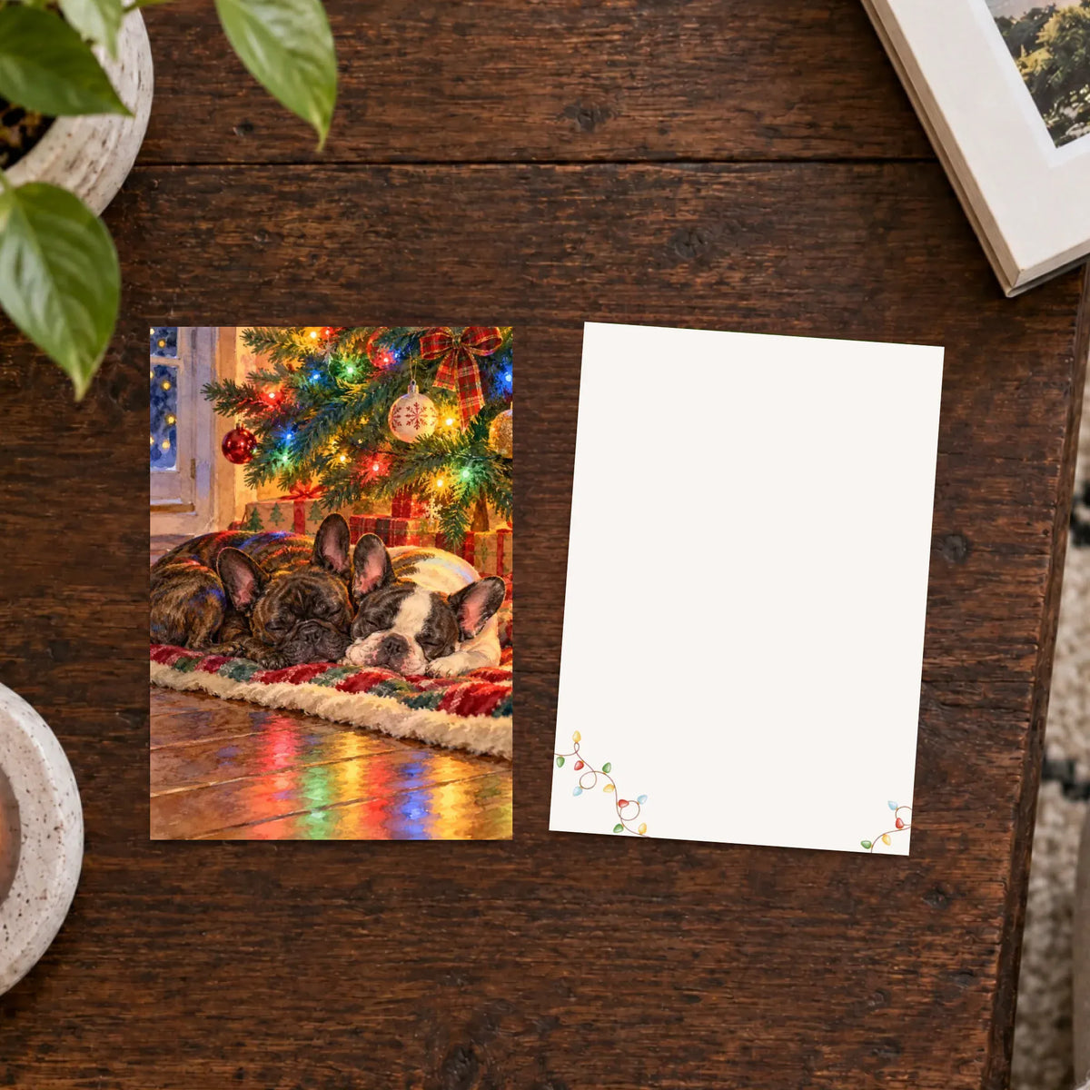 Customizer Flat Greeting Cards (envelopes included) / Default / 5" x 7" (square corner) / Eggshell / 1 pc Custom Frenchies Christmas Greeting Card Artwork