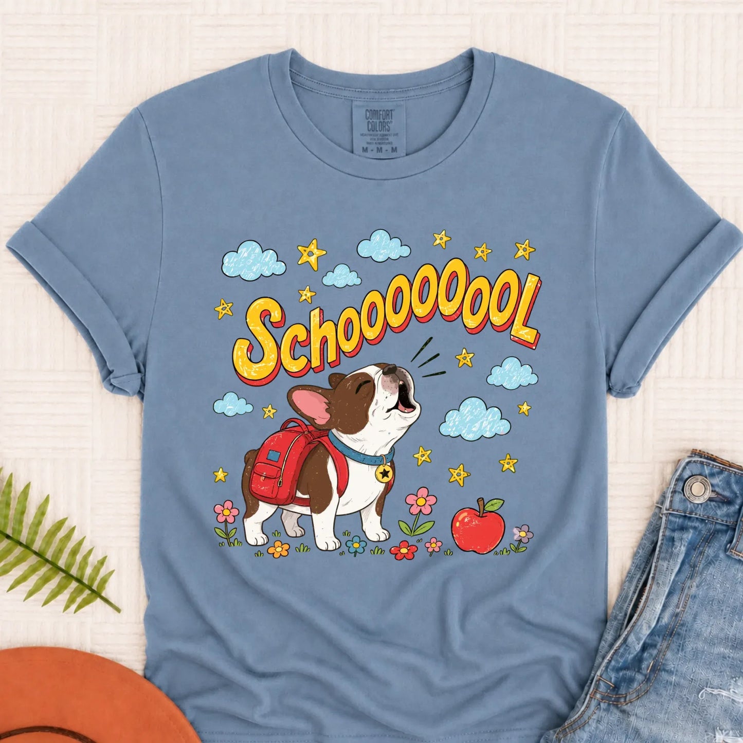 Custom Funny Frenchie Back to School Unisex Tshirt Blue Jean