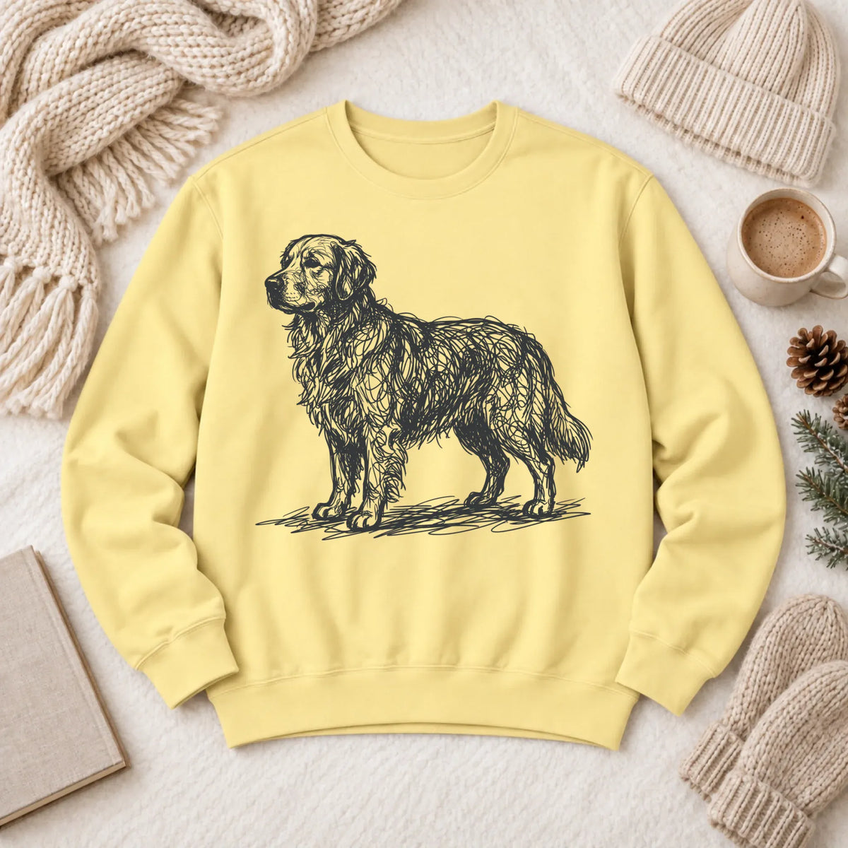 Customizer 1466 LW Sweatshirt Light / Butter / S Custom Golden Retriever Art Squiggles Unisex Sweatshirt