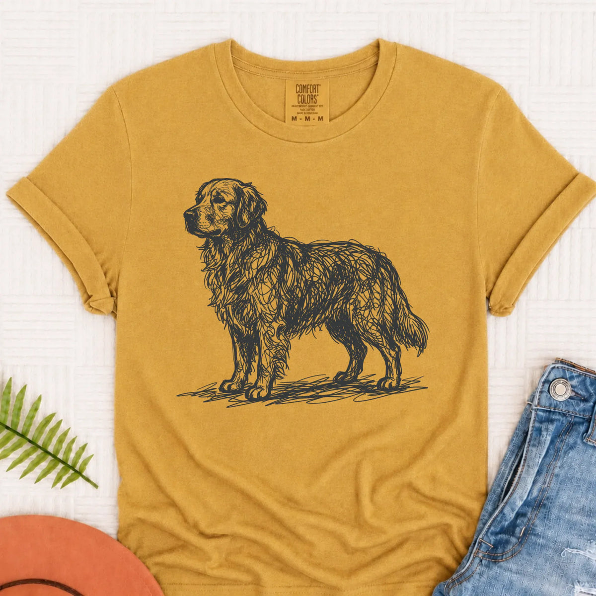 Customizer Monster Light 1717 / Mustard / S Custom Golden Retriever Art Squiggles Unisex Tshirt