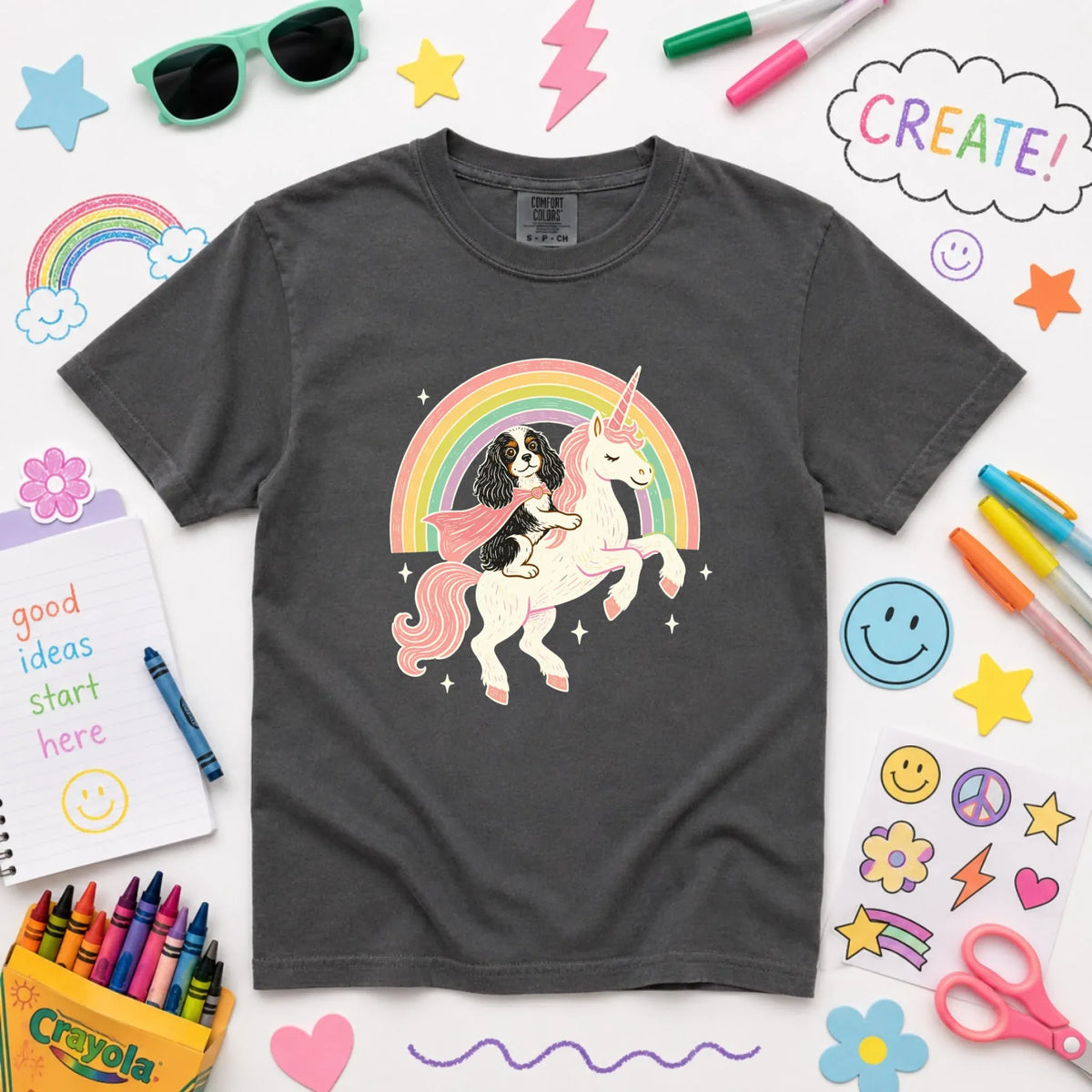 Custom YOUTH Cavalier Unicorn Rainbow Unisex TShirt NEW Youth Midweight Tee Pepper