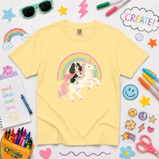 Custom YOUTH Cavalier Unicorn Rainbow Unisex TShirt NEW Youth Midweight Tee Butter
