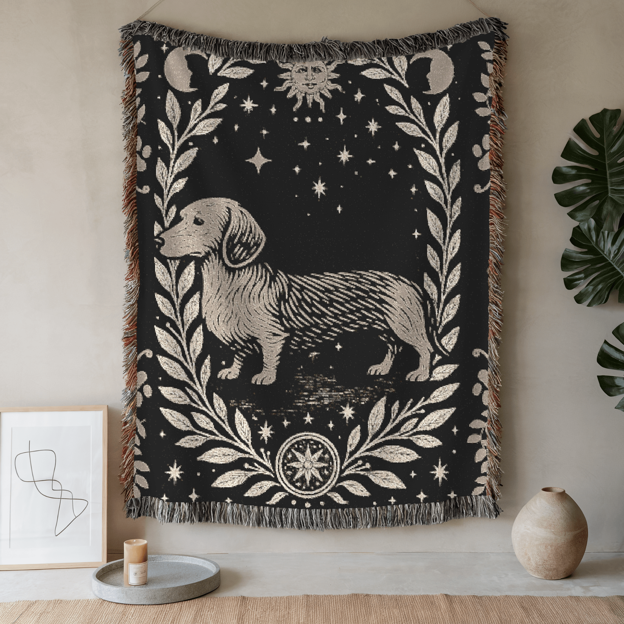 Dachshund Dog Celestial Woven Blanket 80" × 60"