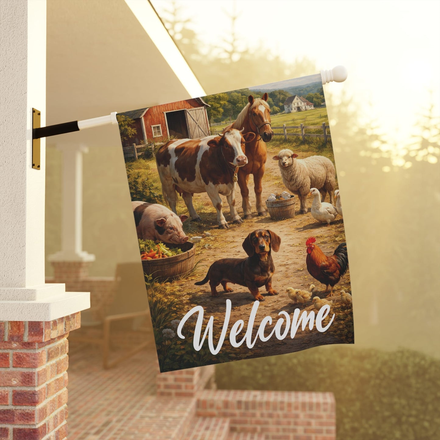 Dachshund Farm Animals Yard Flag