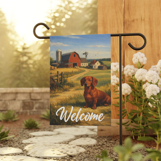 Dachshund Farm Red Barn Yard Flag